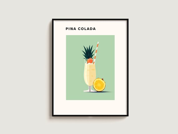 Pina Colada Cocktail Minimalist Pineapple Coconut Green Poster