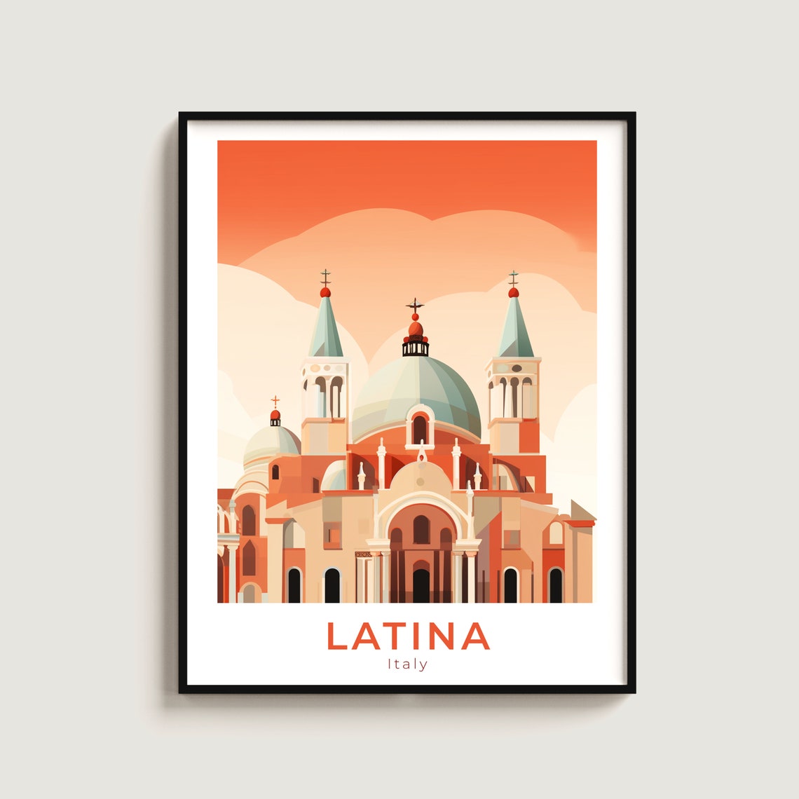 Latina Italy Warm Basilica Domes Twin Spires Sunset Glow Poster