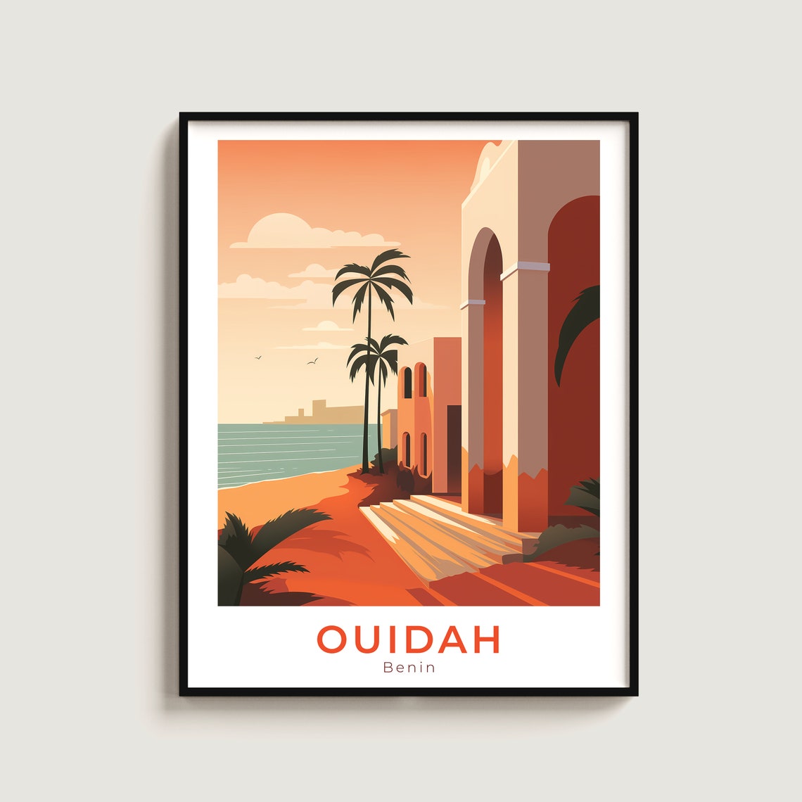 Ouidah Benin Oceanfront Historic Building Golden Sunset Poster