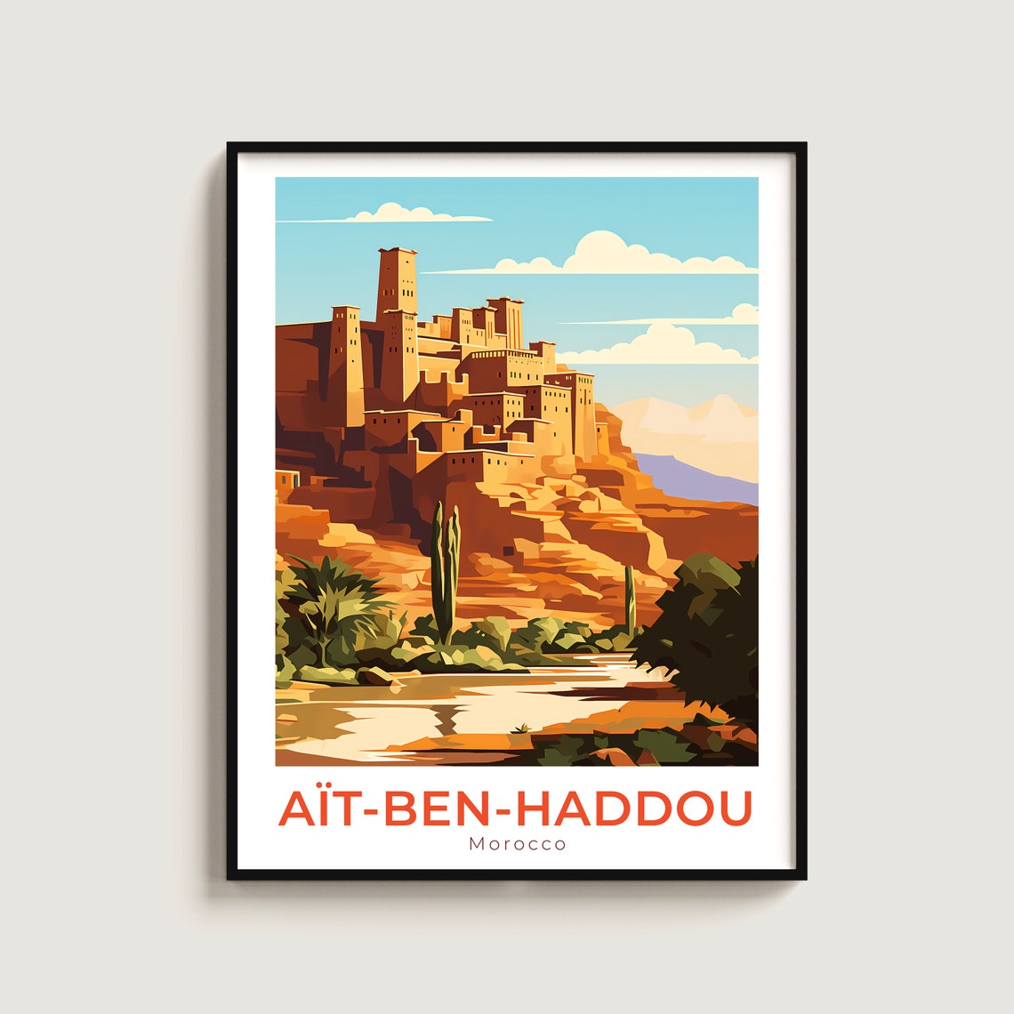 Ait Benhaddou Morocco Ancient Kasbah River Vintage Travel Poster