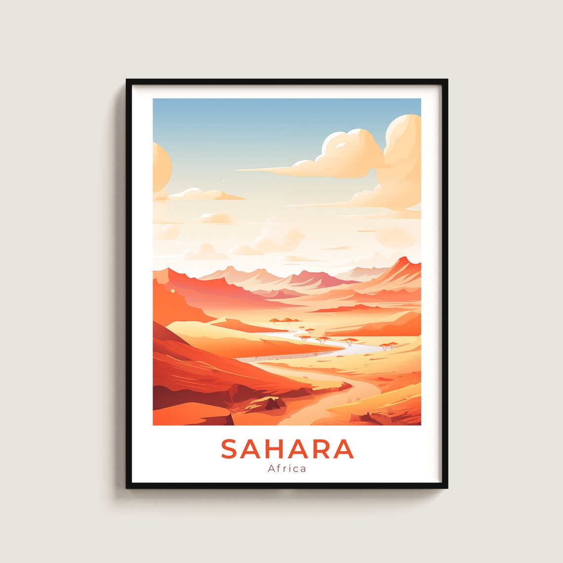 Sahara Desert Africa Travel Poster for Warm Minimalist Home Decor