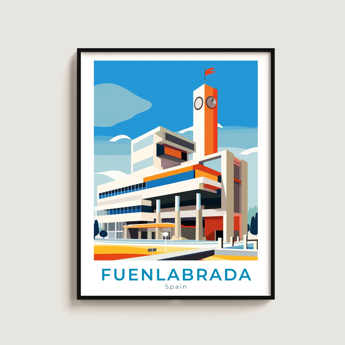 Fuenlabrada Spain Modern Civic Building Clock Tower Travel Poster
