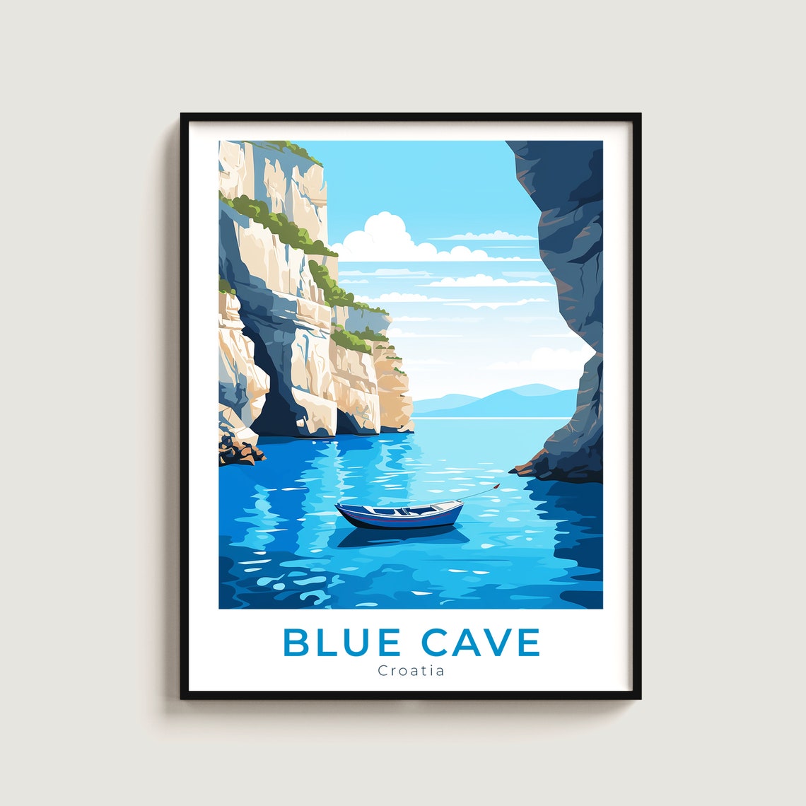Blue Cave Croatia Adriatic Boat Adventure Scene Travel Poster