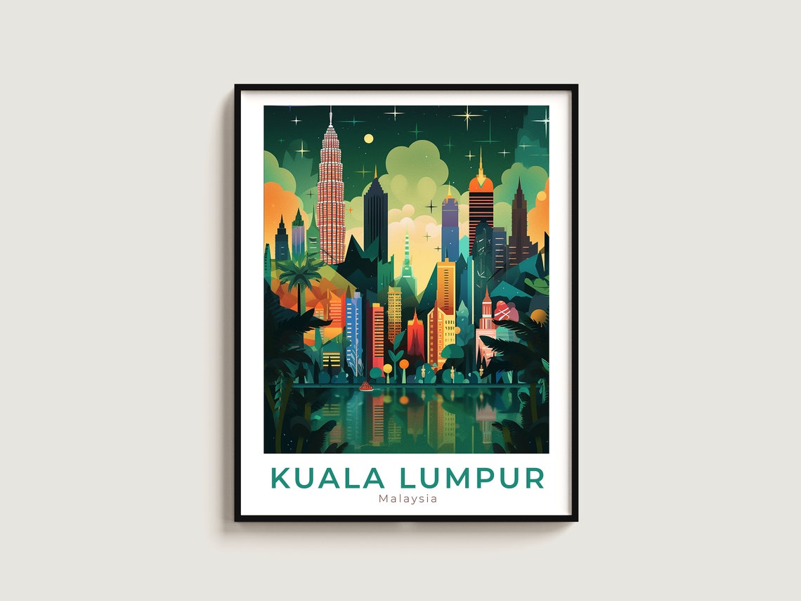 Kuala Lumpur Malaysia Night Skyline Stars City Lights Poster