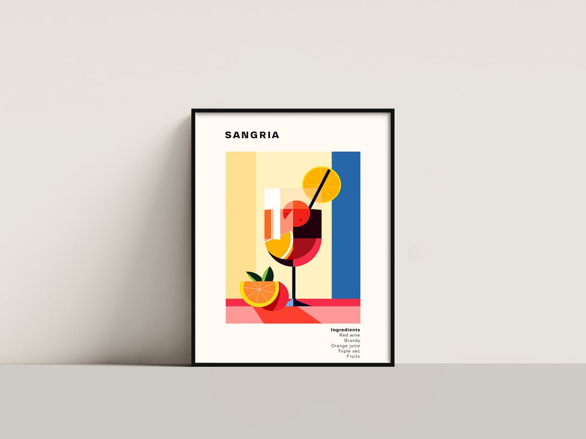 Sangria Cocktail Recipe Minimalist Bauhaus Bar Kitchen Poster