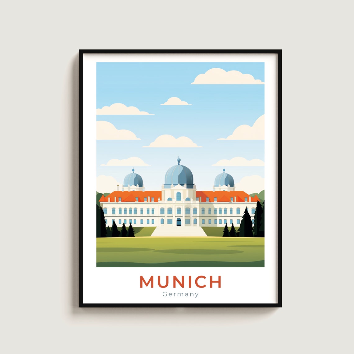 Munich Germany Baroque Palace Blue Domes Red Roofs Travel Poster