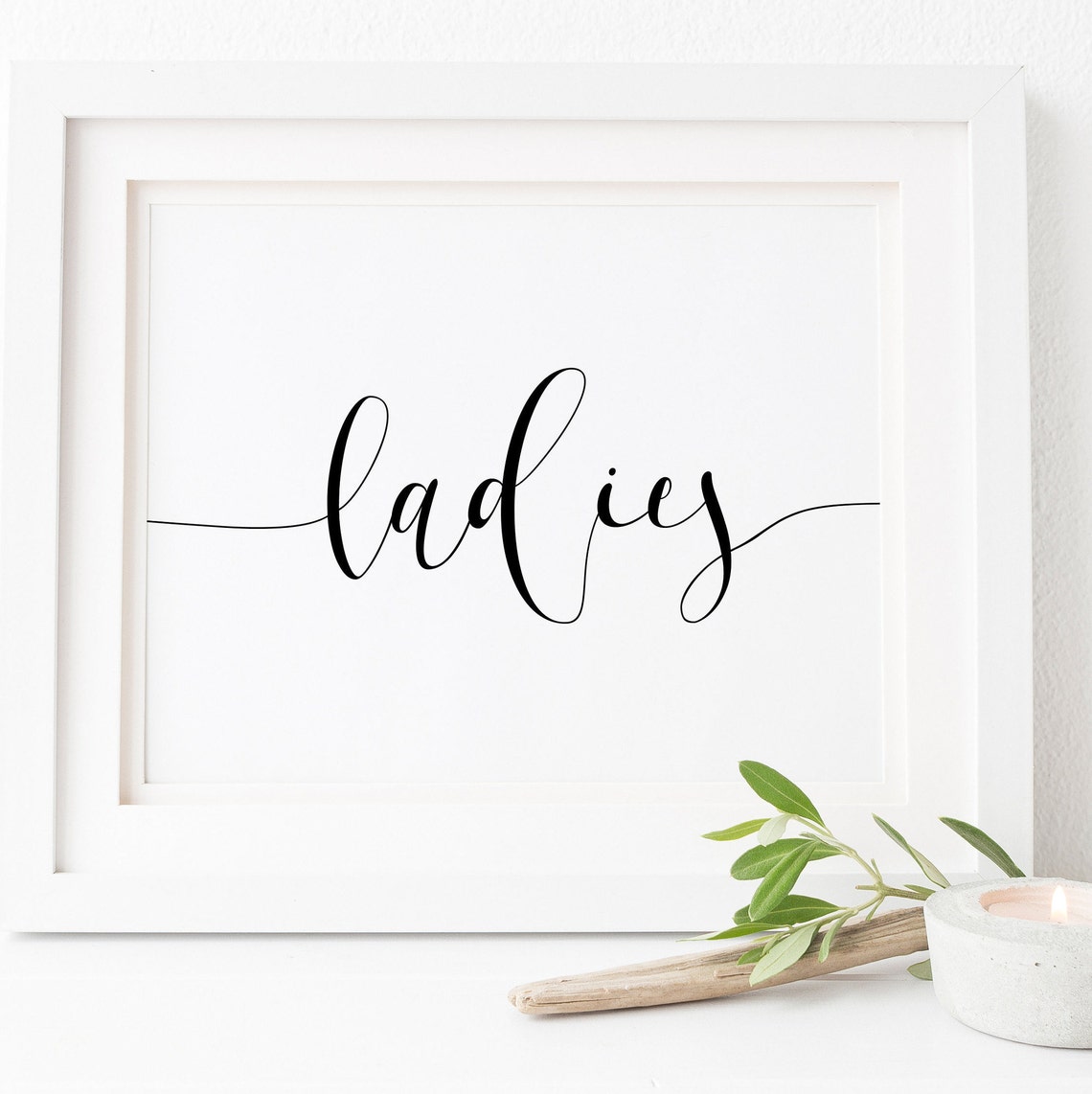 Ladies Script Wedding Bathroom Sign Elegant Black and White Poster
