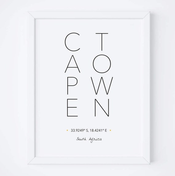 Cape Town City Coordinates Travel Poster