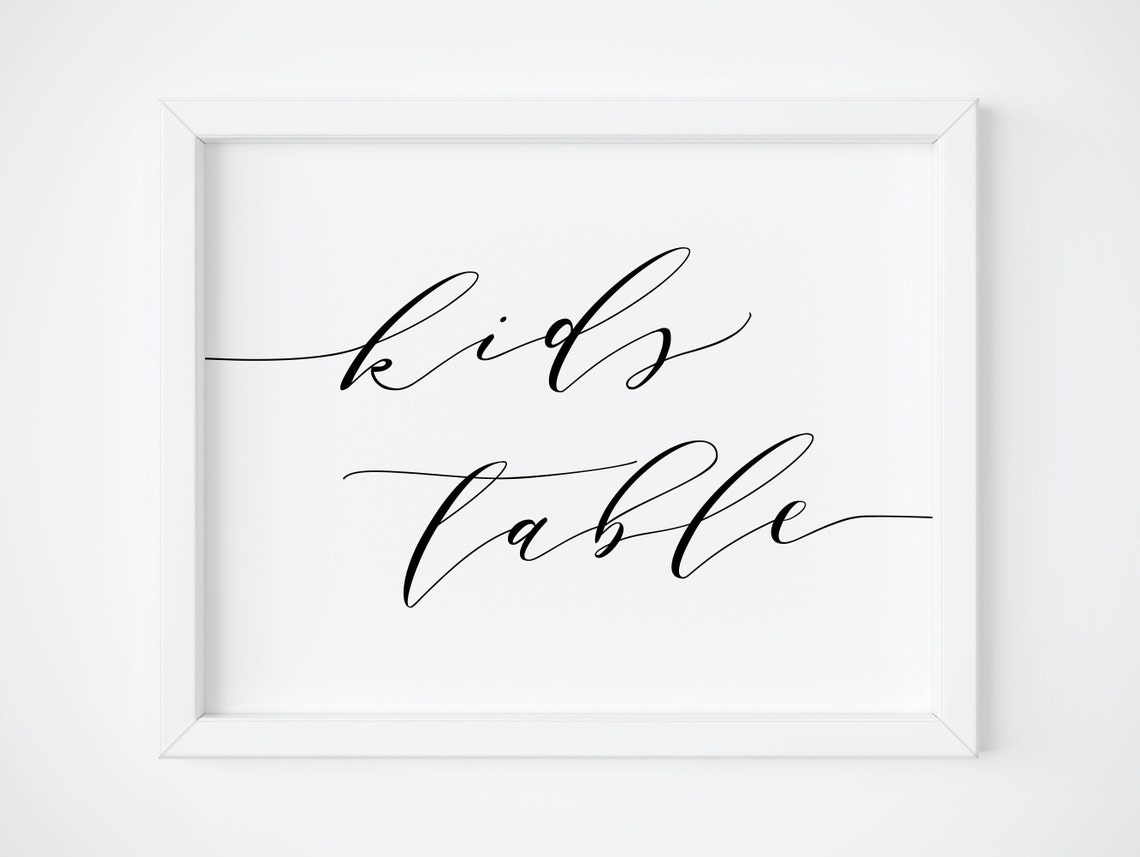 Kids Table Wedding Reception Seating Sign Calligraphy Poster