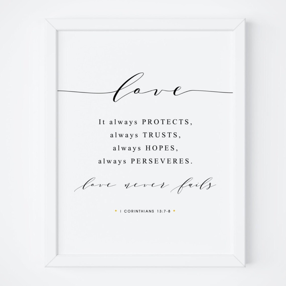 Love Never Fails 1 Corinthians 13:7-8 Art Print