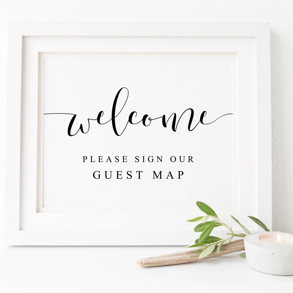 Welcome Please Sign Our Guest Map Wedding Sign Elegant Print