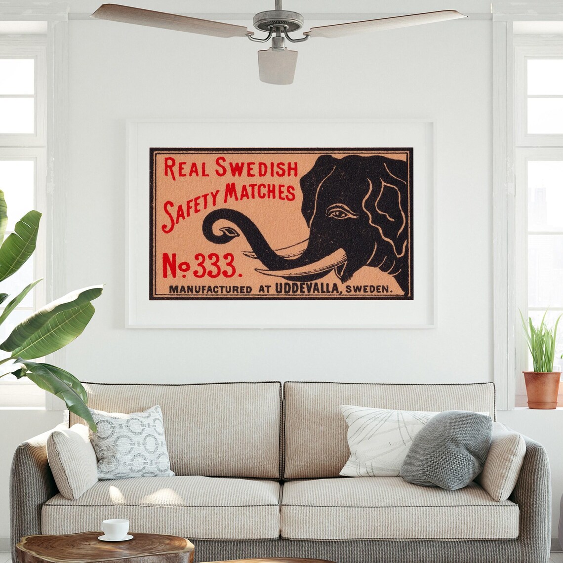 Black Elephant Matchbox Print, Vintage Sweden Poster - Image 3