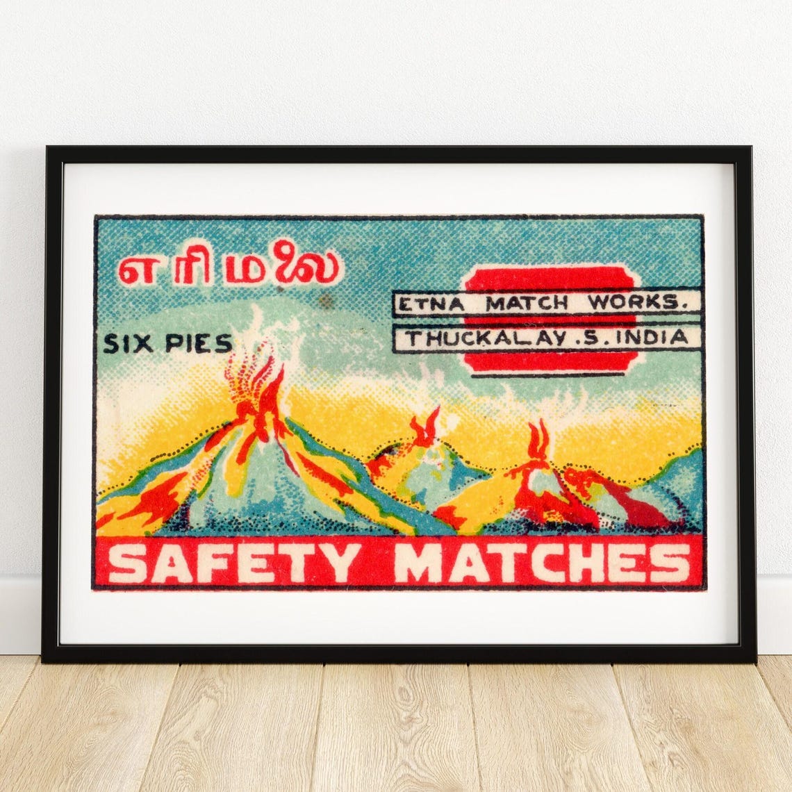 Etna Match Works Erupting Volcanoes Indian Label Safety Matches Poster