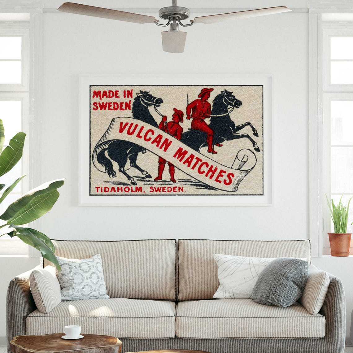 Vulcan Matches Horse Riders Swedish Vintage Matchbox Art Poster - Image 3
