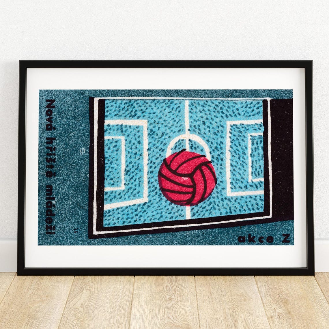 Soccer Field Red Ball Vintage Czech Matchbox Label Art Poster