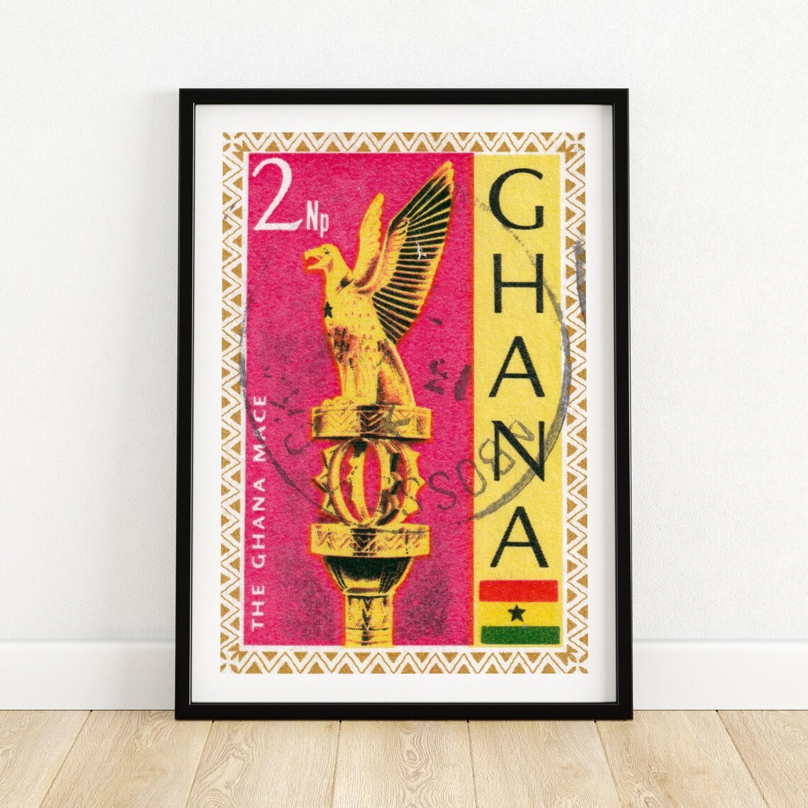 Golden Eagle Statue Vintage Ghana Postage Stamp Print