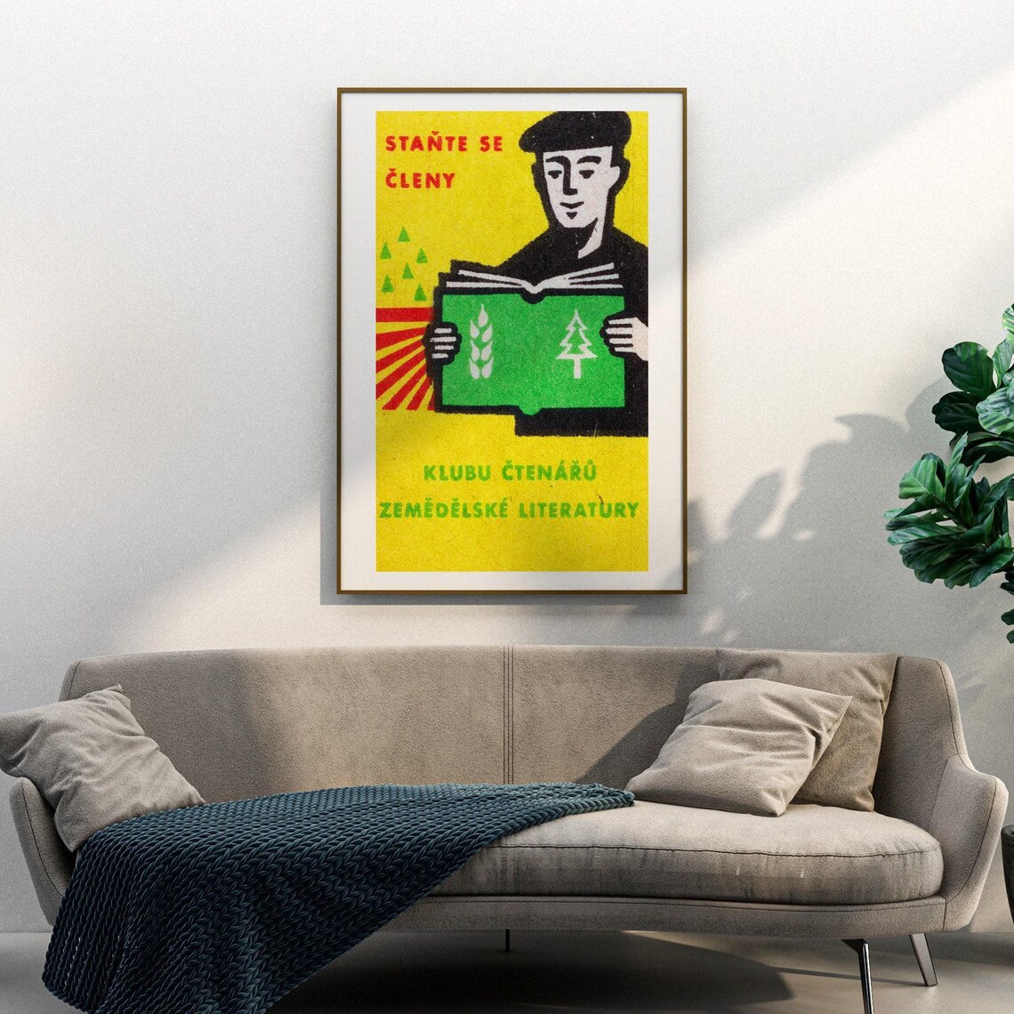 Man Reading Book Matchbox Print, Vintage Czech Art - Image 3