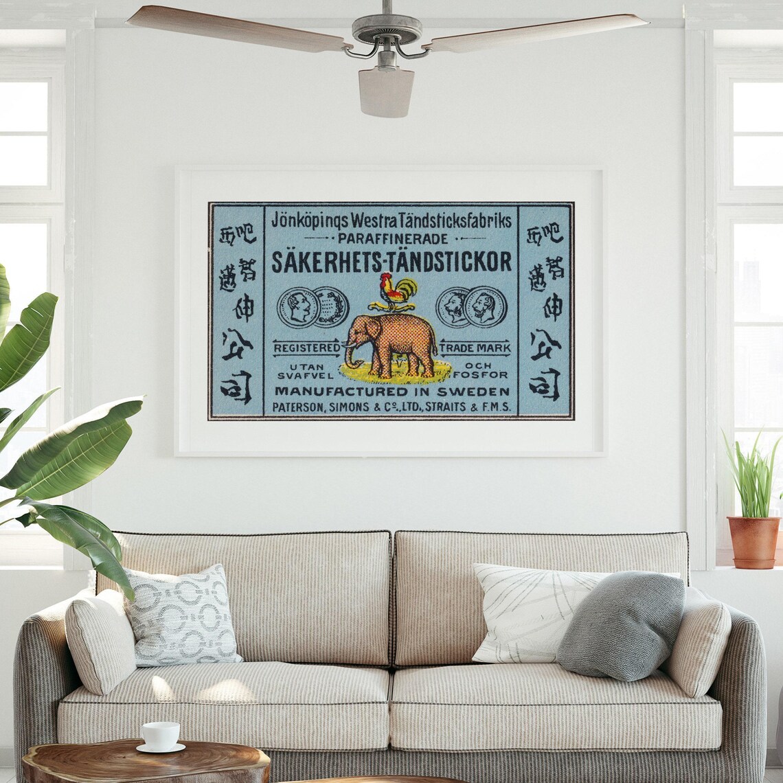 Rooster and Elephant Vintage Sweden Travel Poster - Image 3