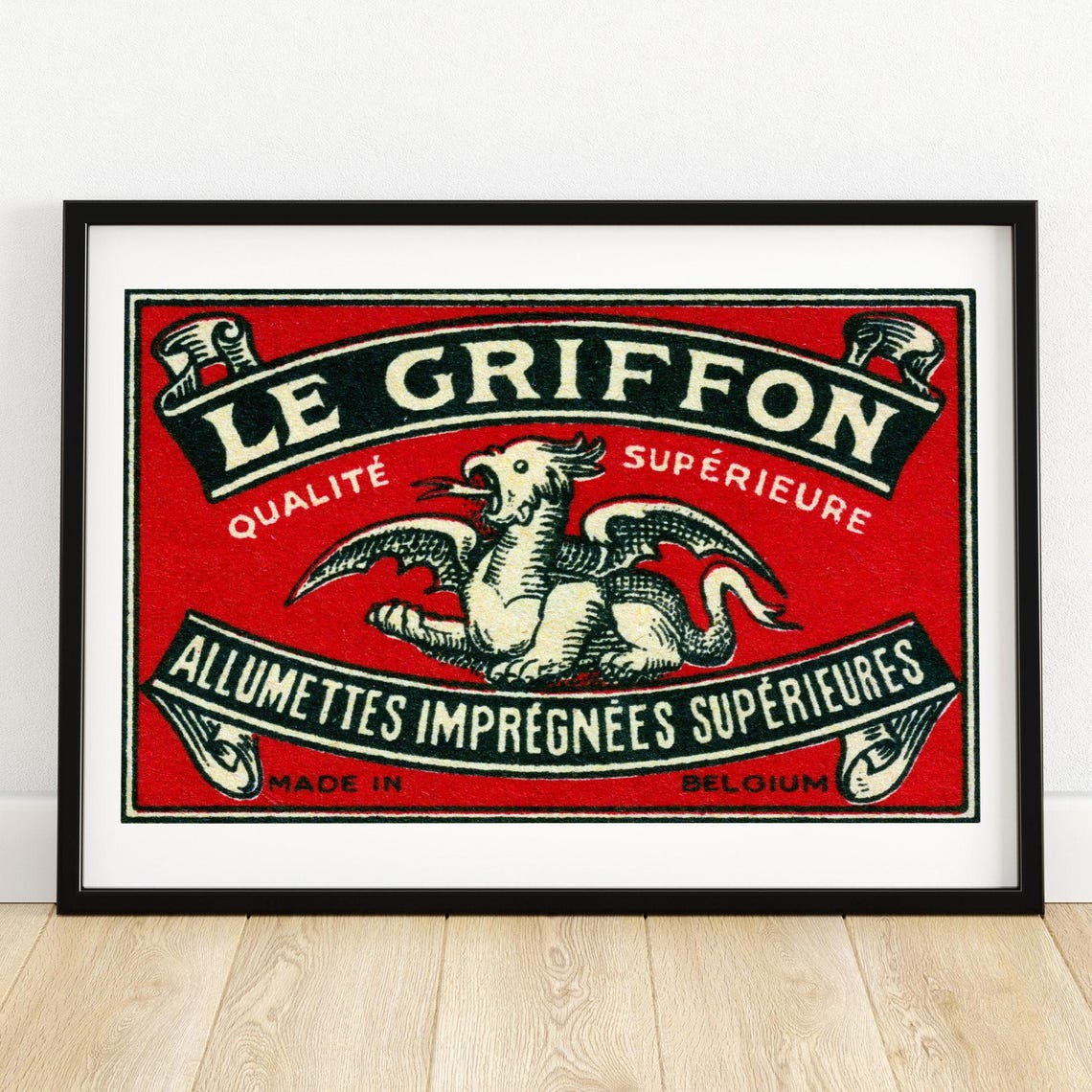 Le Griffon French Griffin Vintage Belgium Match Label Art Poster