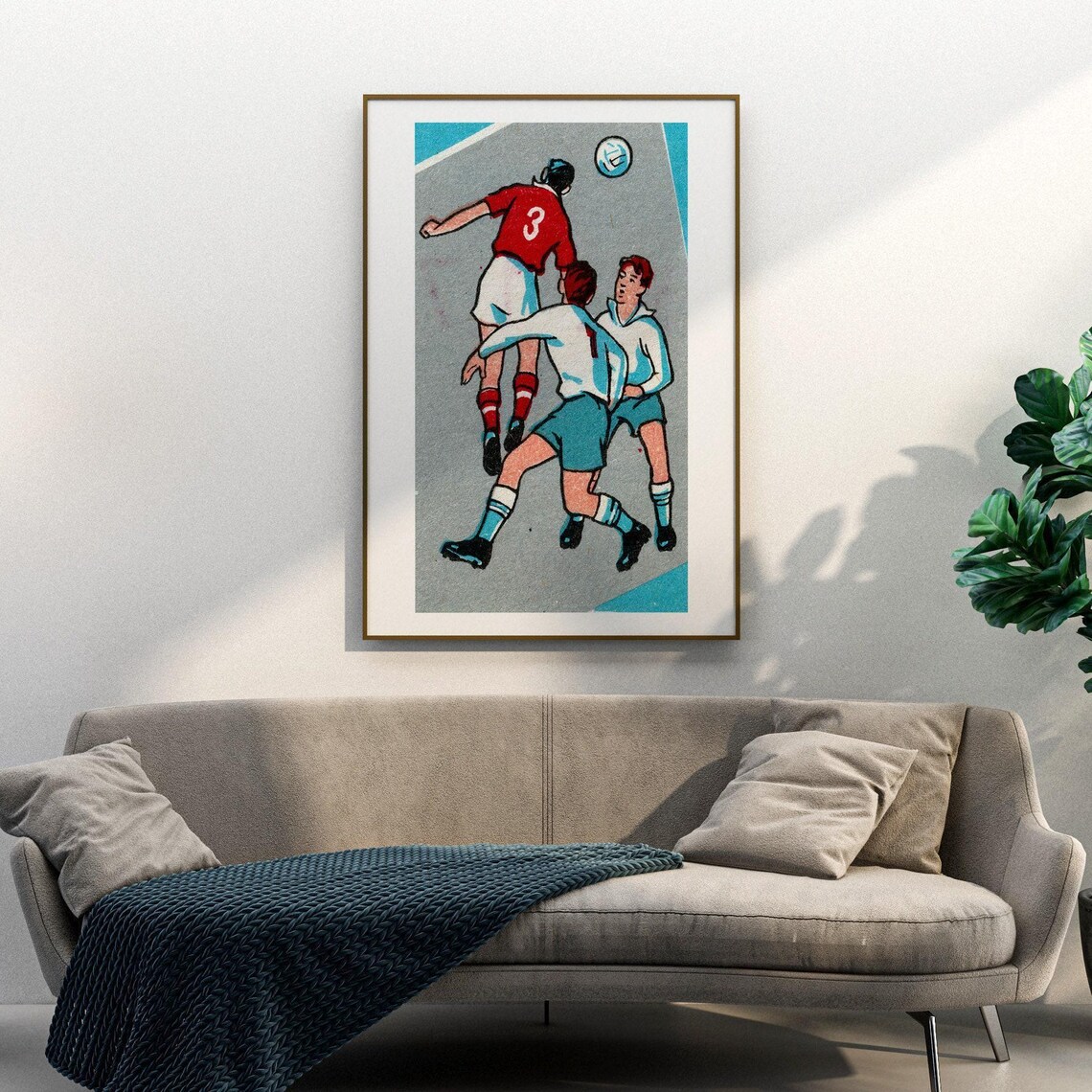Vintage Soccer Header Duel Retro Football Players Matchbox Art Poster - Image 3
