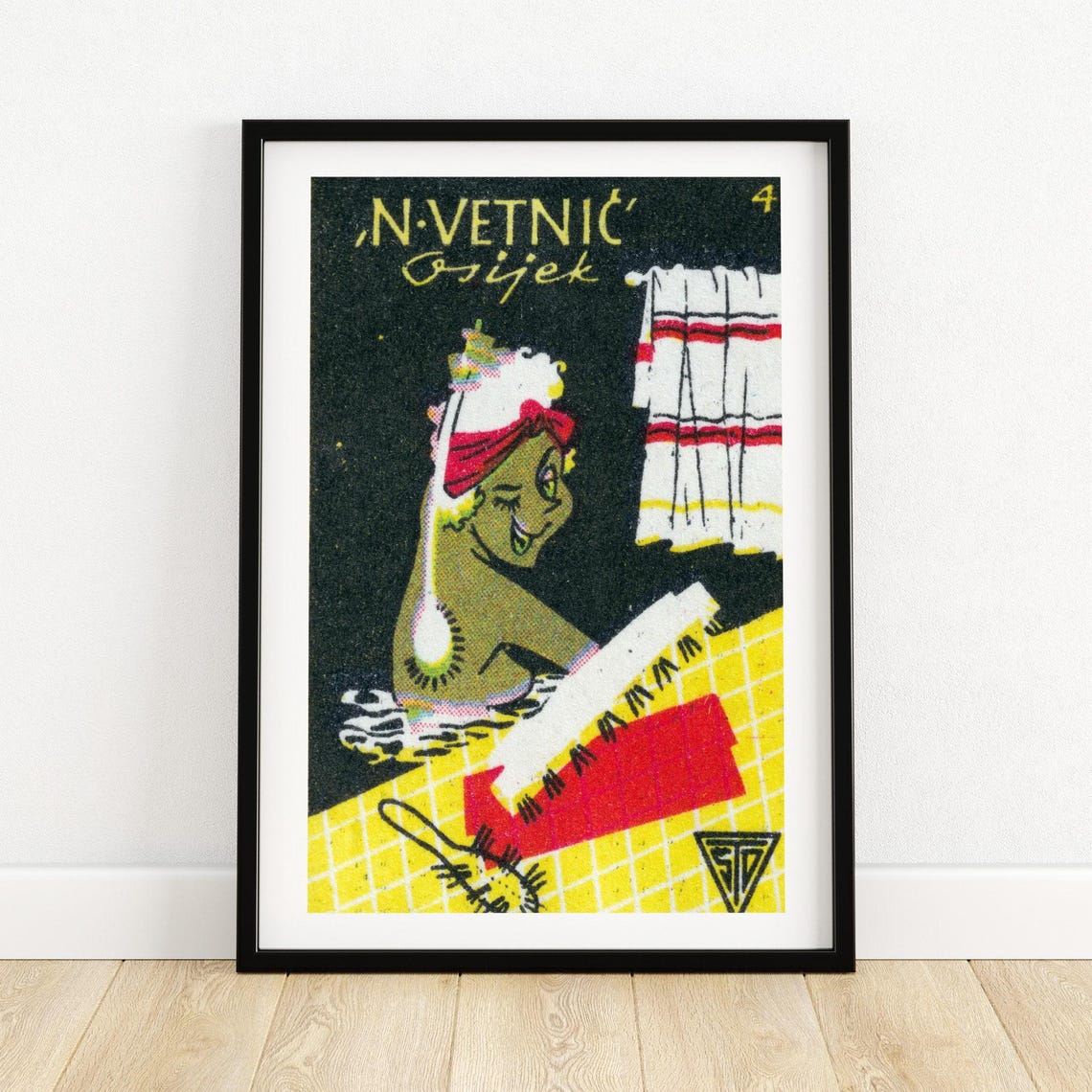 N Vetnic Woman Bathing Vintage Cartoon Yugoslav Matchbox Poster