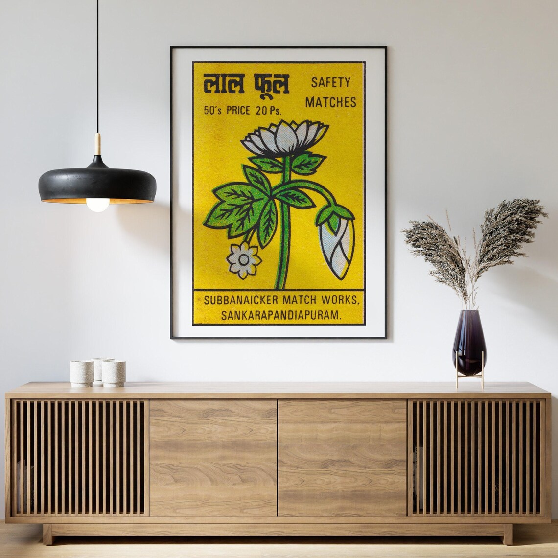 White Flowers Matchbox Print, Vintage India Poster - Image 4