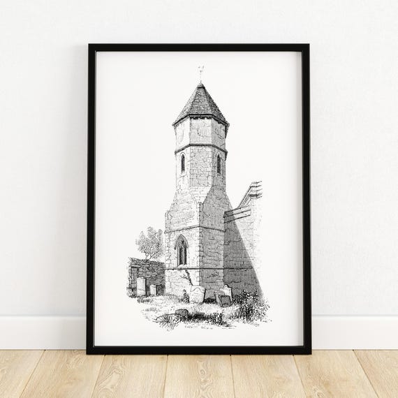 Stone Tower Oxfordshire Architectural Illustration Historical Wall Art Unique Home Decor