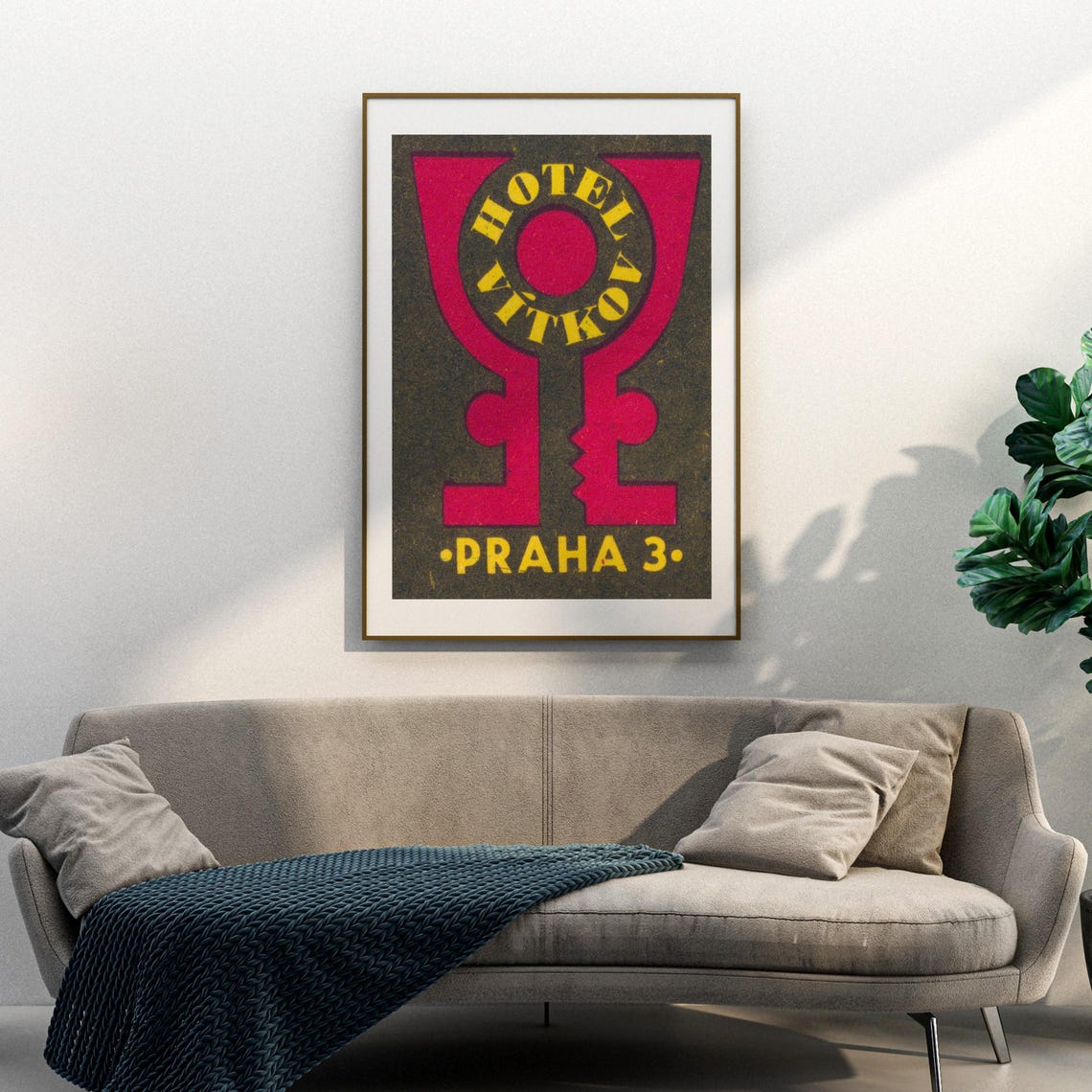Hotel Vitkov Red Key Praha 3 Vintage Czech Advertising Art Poster - Image 3