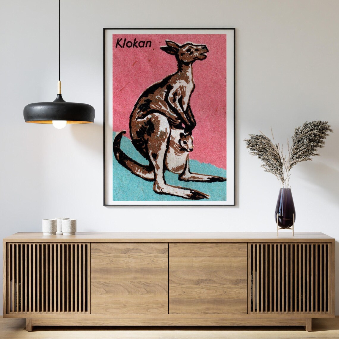 Klokan Kangaroo Joey Pink Vintage Czech Matchbox Animal Art Poster - Image 4
