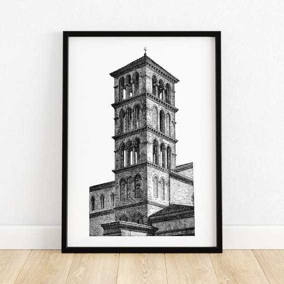 Church Of St Giorgio Al Velabro Rome Architectural Illustration Historical Wall Art Unique Home Decor