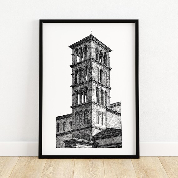 San Giorgio Al Velabro Rome Medieval Bell Tower Engraving Poster