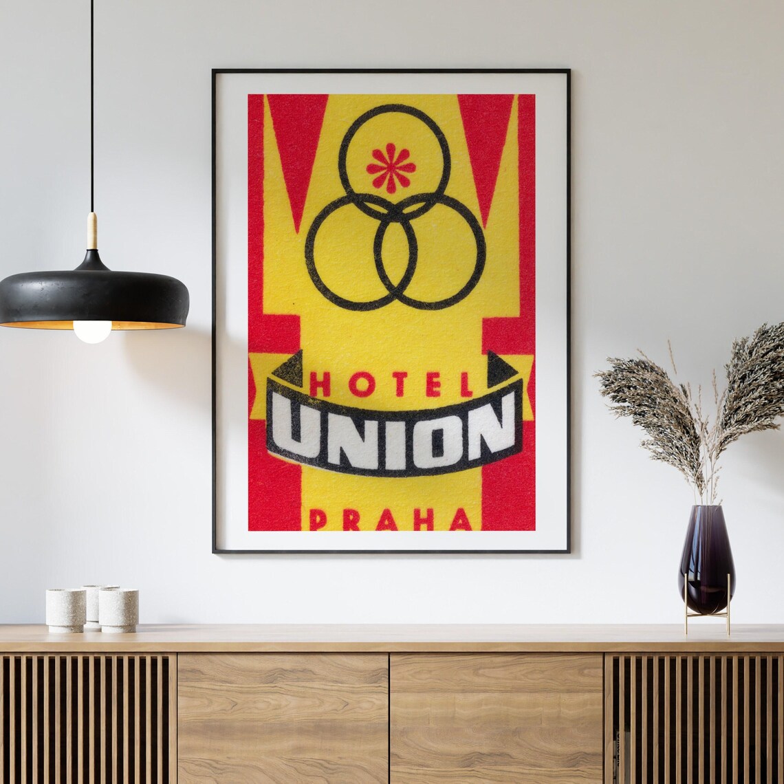 Hotel Union Praha Prague Retro Hotel Yellow Red Vintage Logo Poster - Image 4
