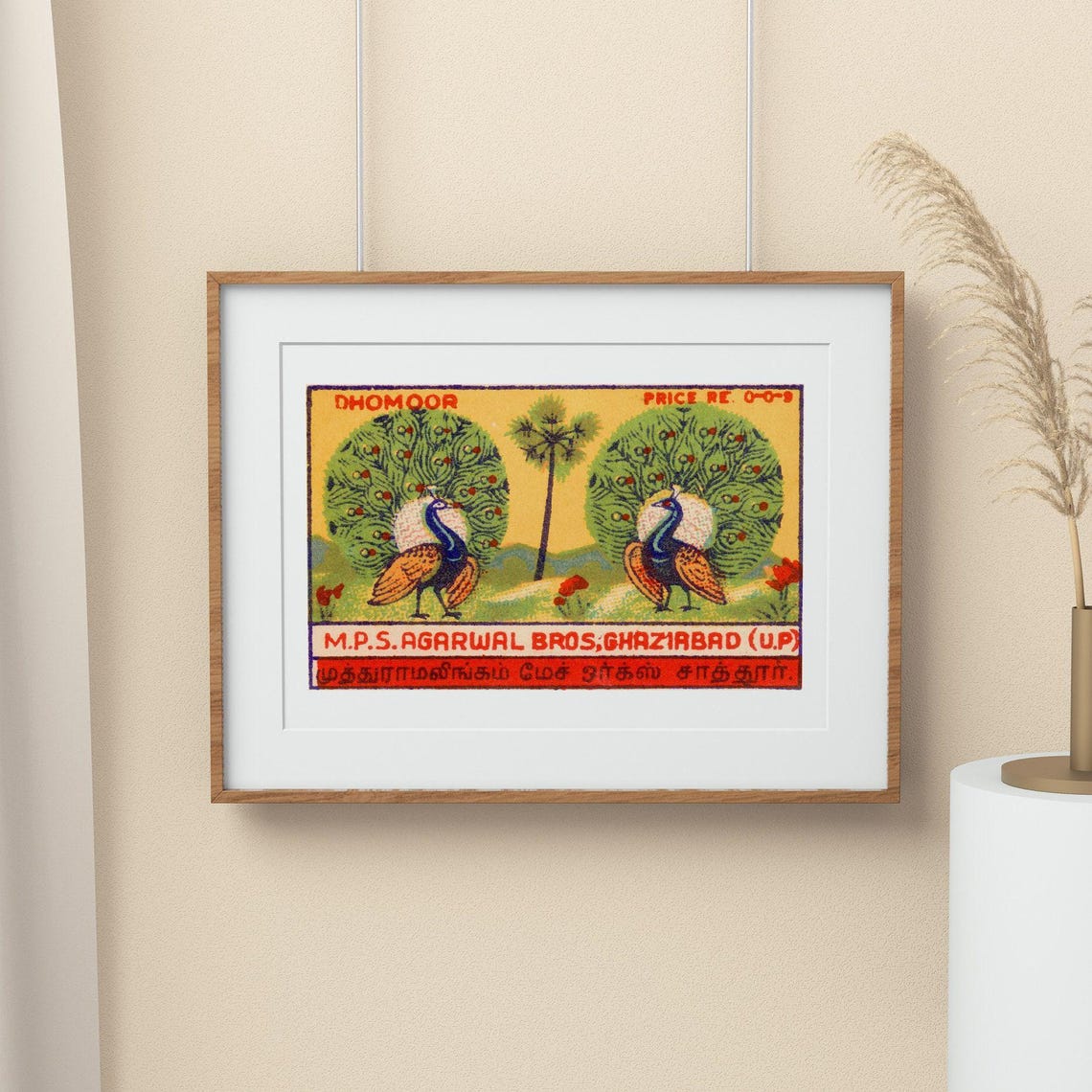 Dhomoor Two Peacocks Agarwal Bros Ghaziabad Indian Label Poster - Image 2