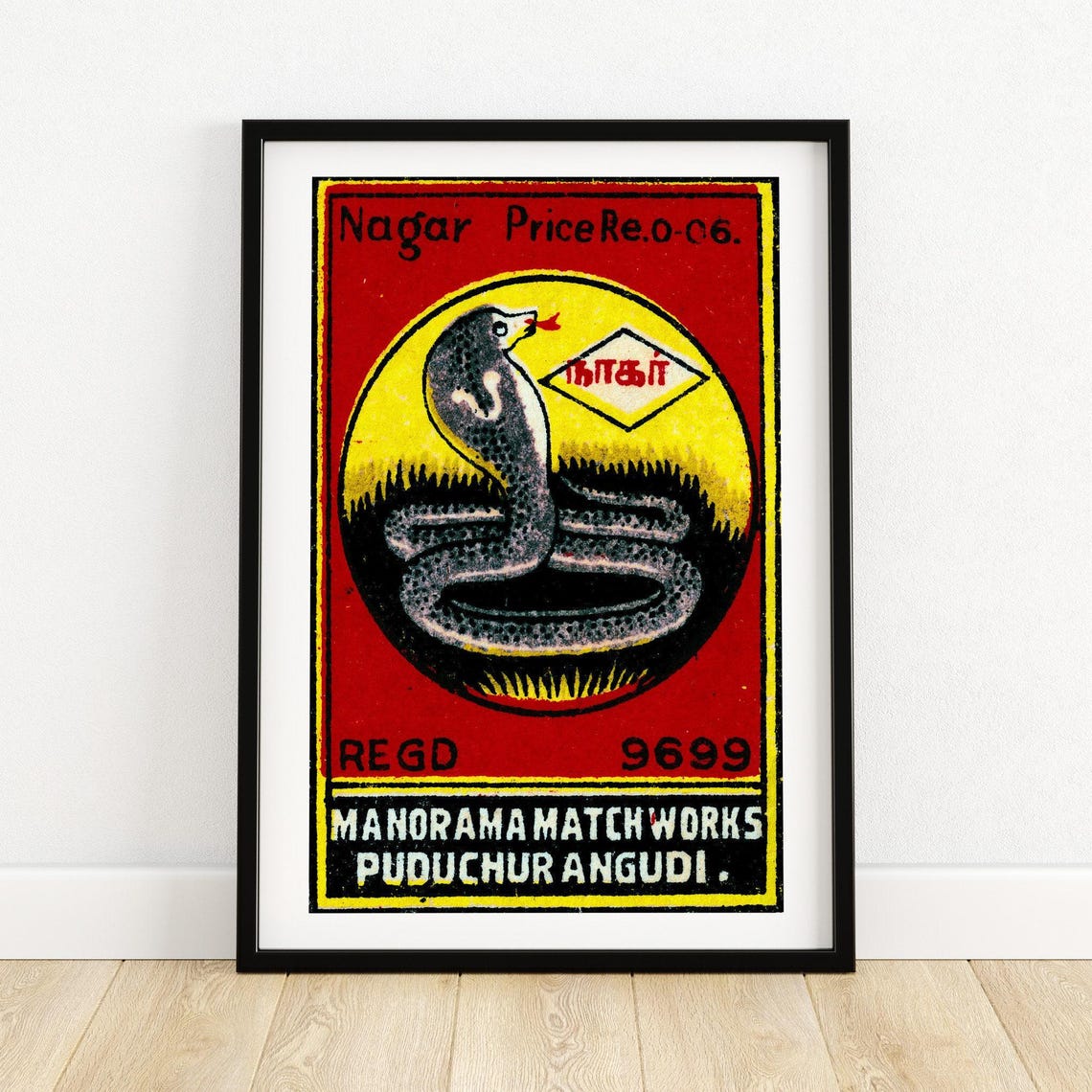Nagar Cobra Snake Vintage Indian Safety Matches Label Poster
