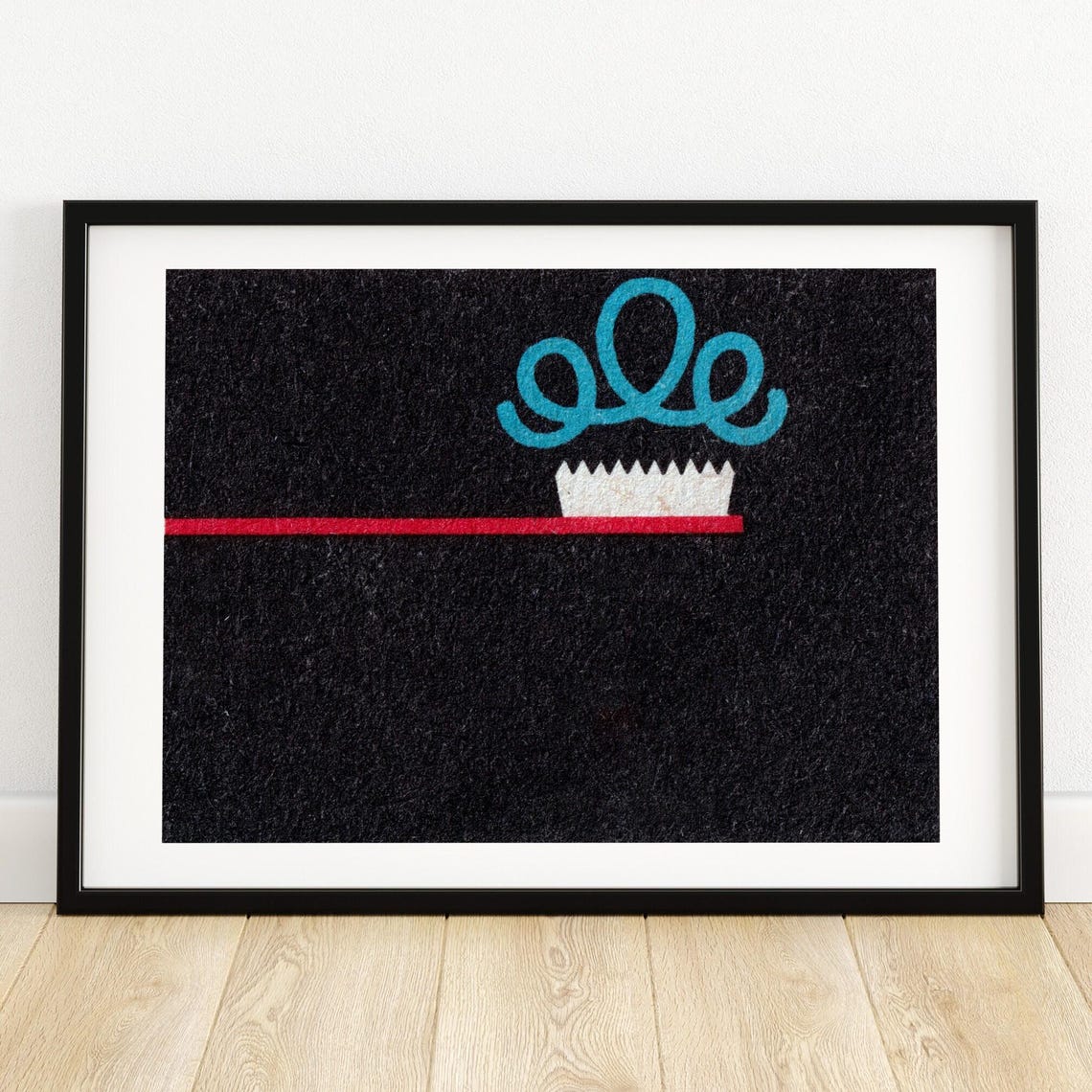 Red Toothbrush Minimalist Matchbox Label Vintage Style Art Poster