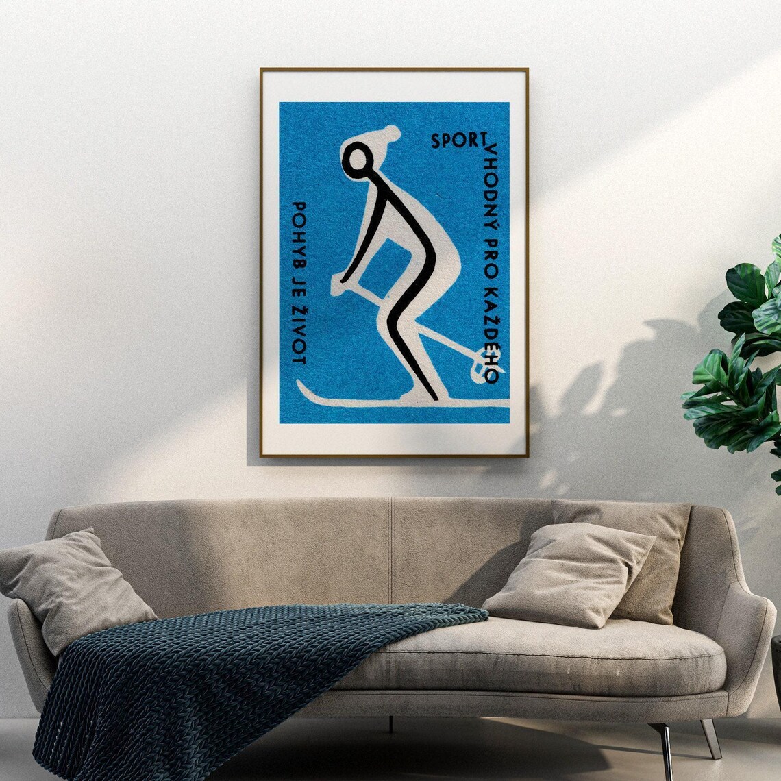 Czech Skiing Pohyb Je Život Vintage Sport Matchbox Label Poster - Image 3