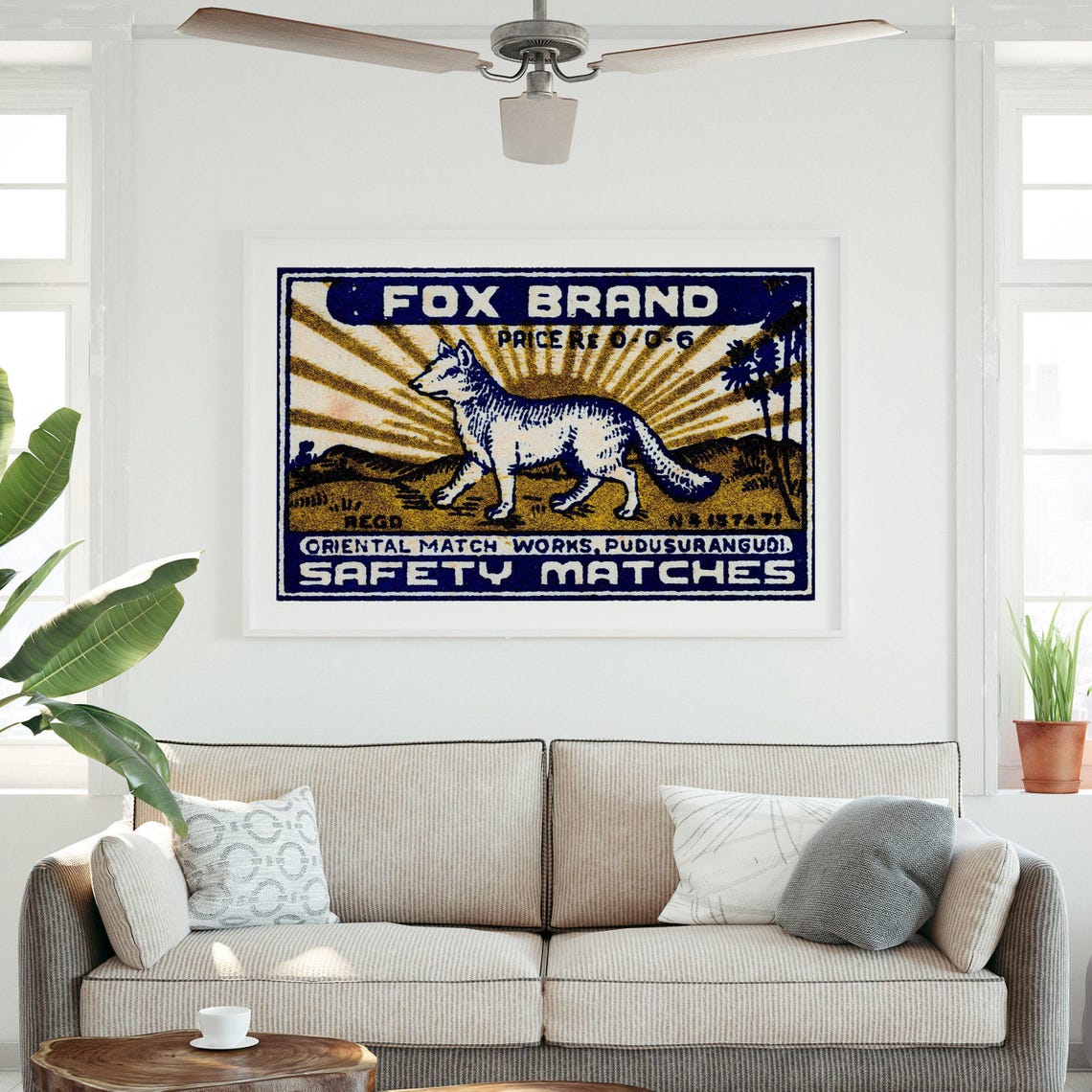 Fox Brand Safety Matches Vintage White Fox Sunburst Label Poster - Image 4