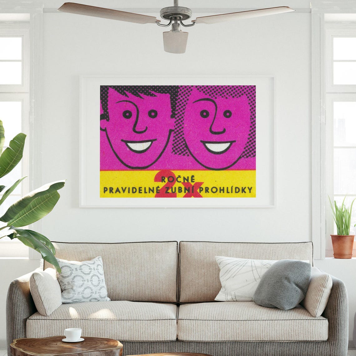 Twice Yearly Dental Checkups Smiling Faces Matchbox Label Poster - Image 3