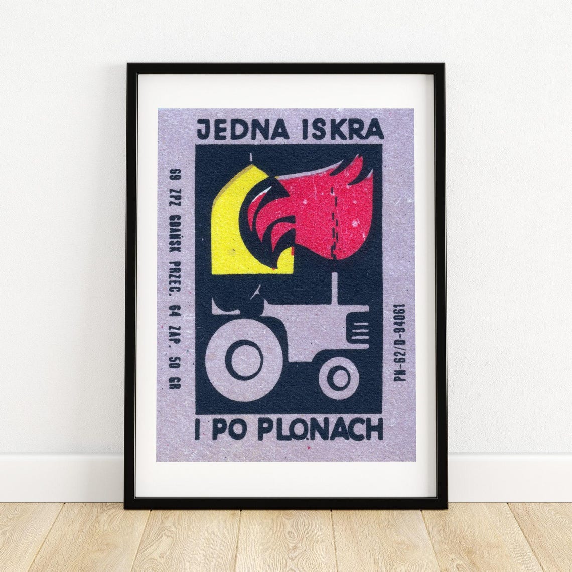 Jedna Iskra Polish Matchbox Label Tractor Fire Safety Poster