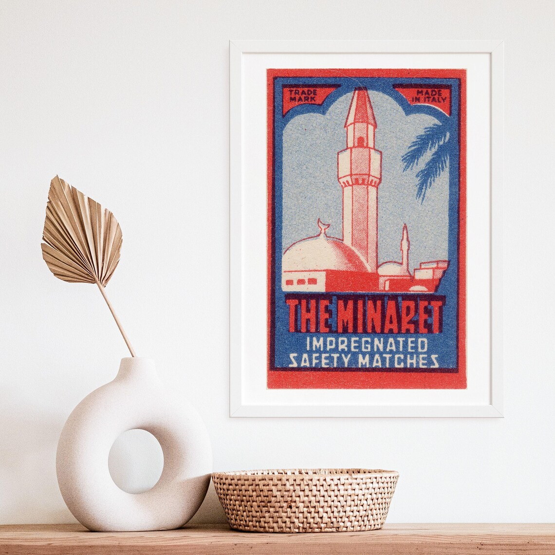 The Minaret Italian Mosque Safety Matches Label Red Blue Art Poster - Image 3