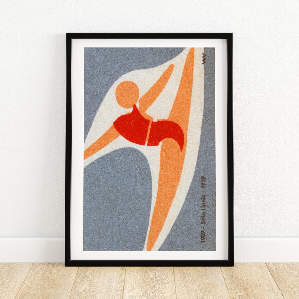 Red Swimsuit Diver Solo Lipnik 1959 Vintage Czech Label Poster