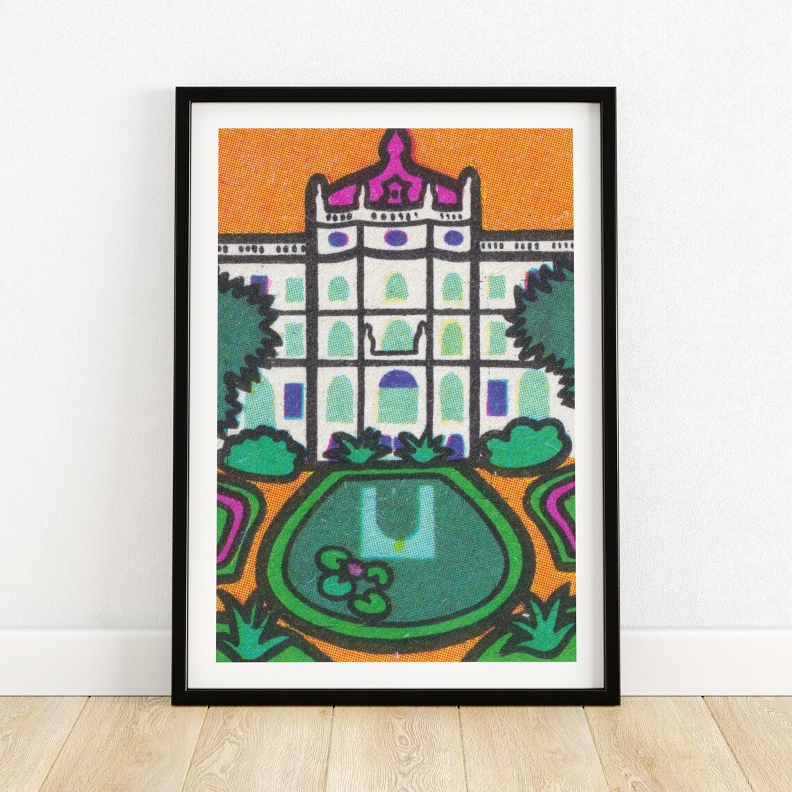 Pink Domed Palace Garden Pond Pop Colorful Landscape Art Poster