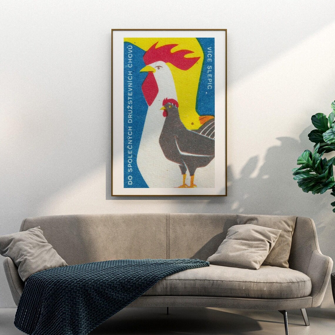 Chicken And Rooster Vintage Czech Art Print - Image 3