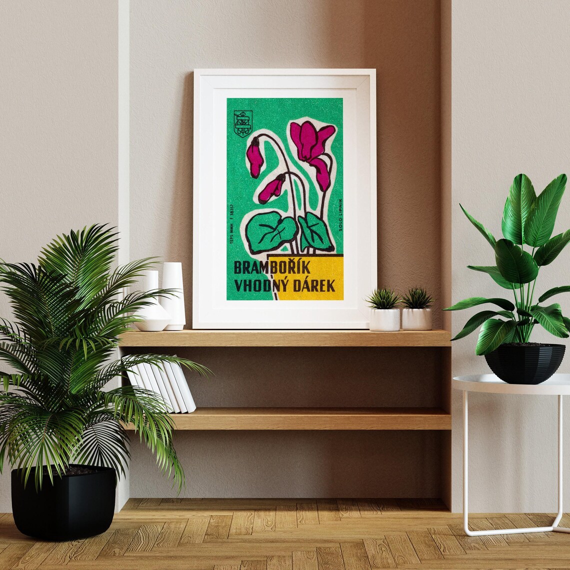 Brambořík Cyclamen Flower Czech Gift Theme Vintage Matchbox Art Poster - Image 2
