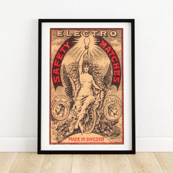 Electro Safety Matches Print Swedish Made Art Vintage Style Home Decor Classic Collectible Poster Unique Wall Art Gift A4