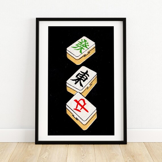 Majong Tiles Aesthetic Vintage Japan Art Poster
