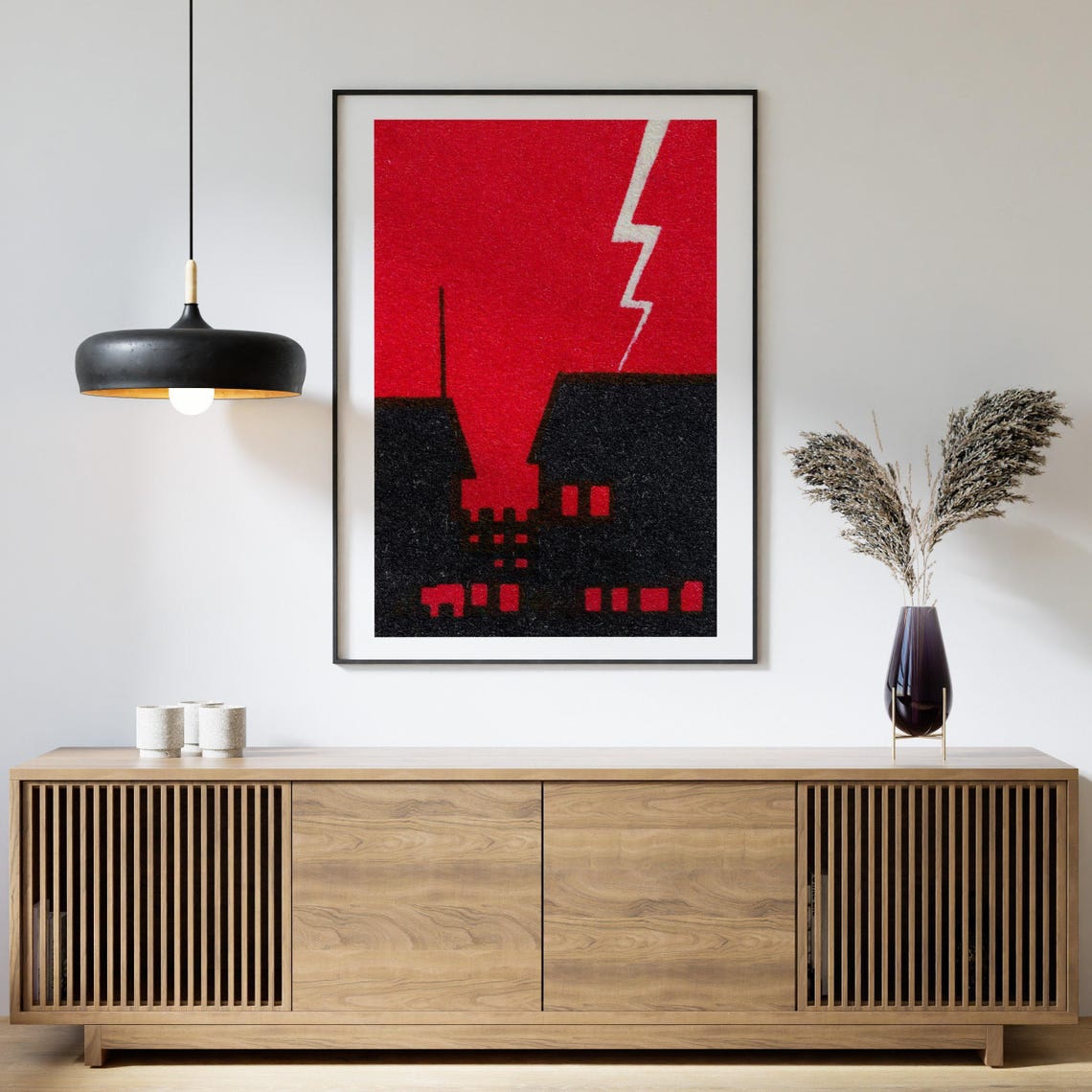 Lightning Strike Over House Black Red Dramatic Storm Night Art Poster - Image 4