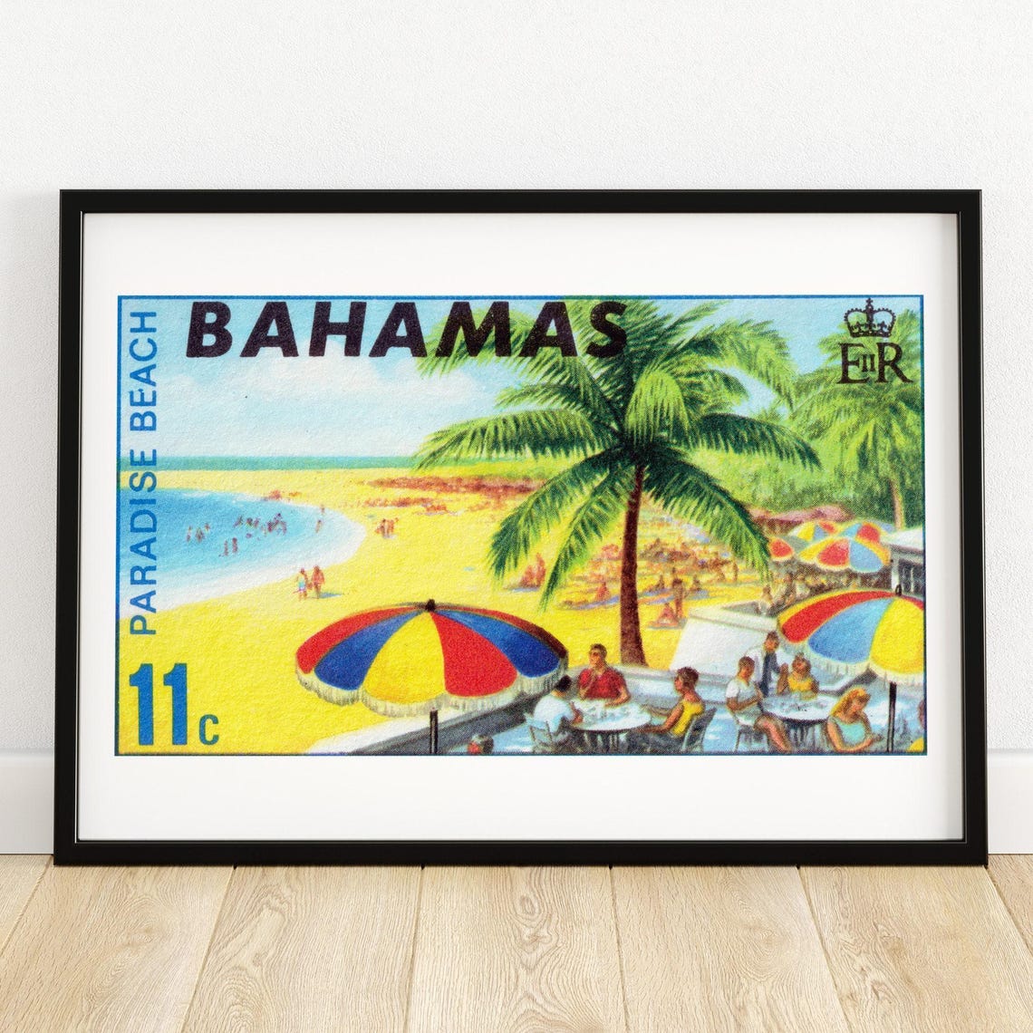 Bahamas Paradise Beach 11c Retro Caribbean Travel Stamp Art Poster