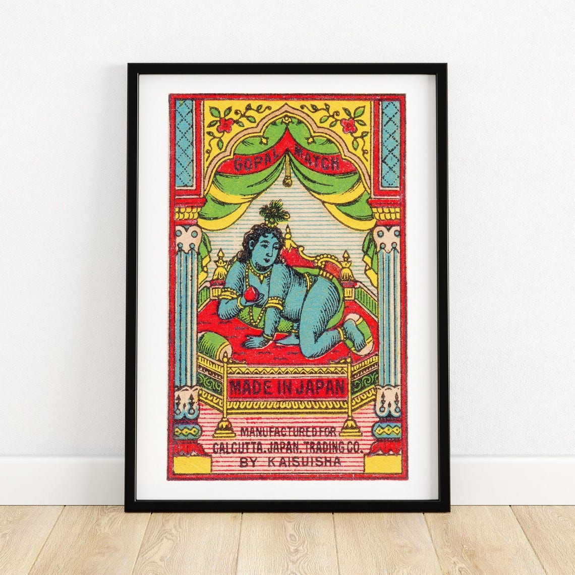 Baby Krishna Gopal Match Blue God Indian Vintage Label Art Poster