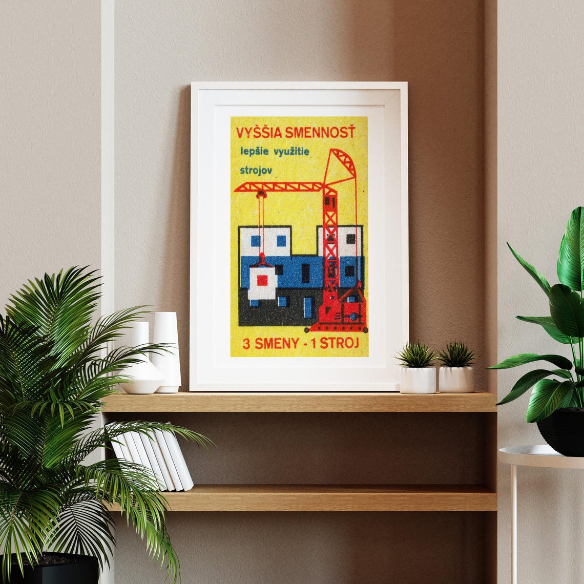 Red Construction Crane Slovak Shift Work Matchbox Label Art Poster - Image 2